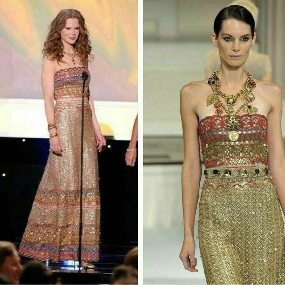 °$7,000 OSCAR DE LA RENTA EXQUISITE GOLDEN BRONZE MULTI BEADED RUNWAY COAT 6 M - Picture 4 of 16